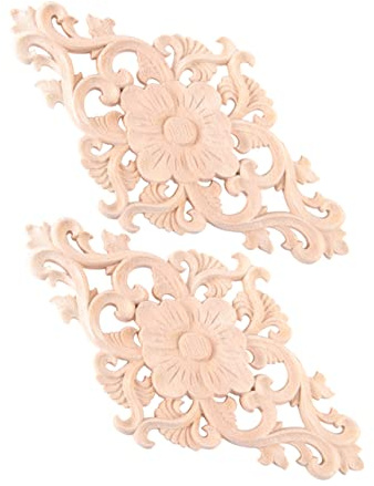 OSOLADY Apliques de Madera Tallada para Muebles 2 Piezas Decorativos Beige Pintables y Adhesivos para Puertas y Ventanas