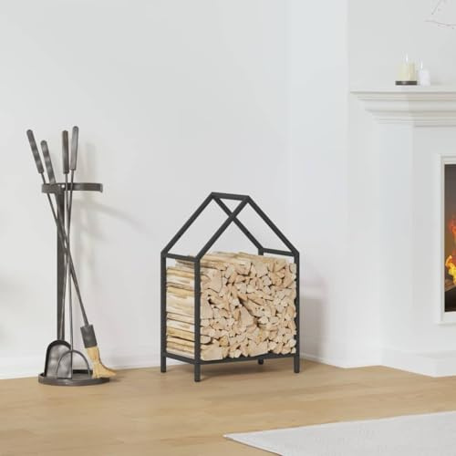 Brokky 864291 Firewood Rack Black 40x25x60 cm Cold-rolled steel Firewood Holders Indoor Wood Stove Outdoor Fireplace Heavy Duty Wood Stacking Wood Storage Kit for Fireplace Tool