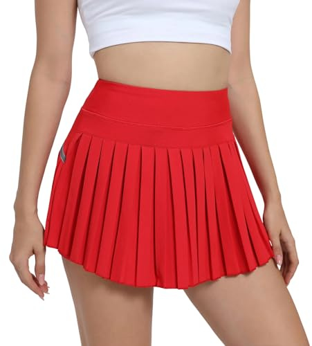 Jhsnjnr Gonna da tennis a pieghe da donna con pantaloncini a vita alta da corsa sportiva mini golf Activewear Skort, Rosso, M