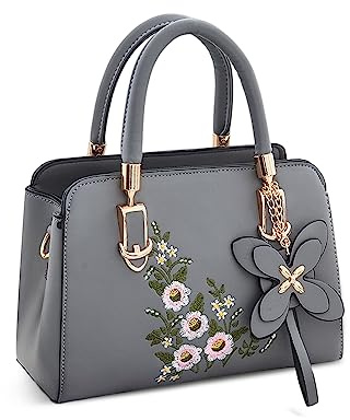 NICOLE & DORIS Elegante Handtasche Schultertasche Damen Klein Henkeltasche mit Stickerei Blume Frauen Umhängetasche PU Leder Crossbody Bag