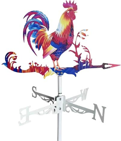 Veleta de Gallo de Metal, Indicador de Viento de Jardín, Animales Garden Viento Girador, Indicador de Vientos Al Aire Libre en Formas de Gallo, Adorno Colorido para Jardín, Patio