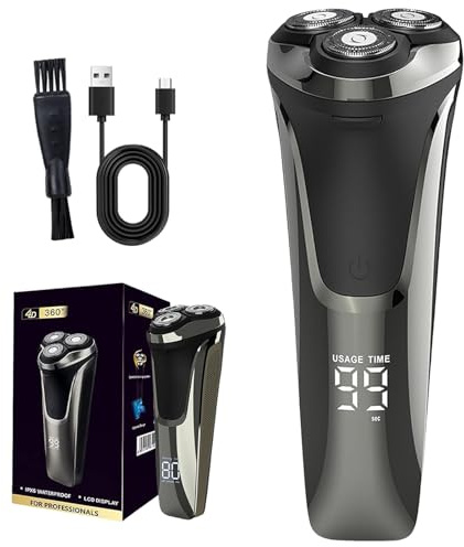 Snapbuy Electric Razor for Men, Snapbuy Razor 4d Rotary Shaver, IPX7 Waterproof Cordless Shaver, 2025 New Rechargeable Electric Razor with LCD Display & Quiet Motor, Wet & Dry Shaving (1PCS)