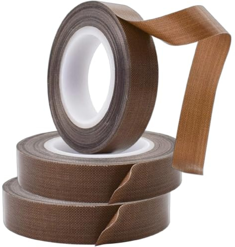 VENTRONIC Rollo Cinta Adhesiva de Teflón Baja Friccion cinta de Alta Temperatura,Resistente a la Abrasion,Rollo Ptfe,Fibra de Vidrio,Selladora al Vacio & Selladora Manual de Bolsas (3 x 13 mm)