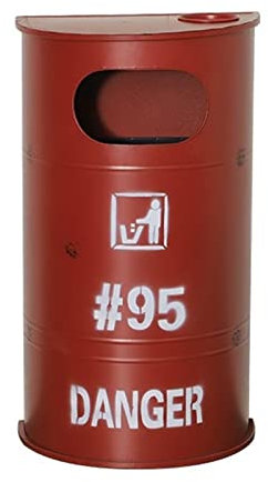 Papelera de Exterior de Estilo Industrial, Creativa Papelera de Hierro en Forma de D con cenicero, Estilo Americano Vintage, para casa, Bar, Restaurante, Papelera pública para Parques (Rojo)