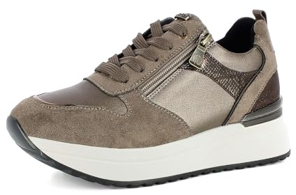 inblu Sneakers Donna con Inserto Effetto Pitonato, Lacci e Cerniera, Tacco 4,5 cm, Plateau 2,5 cm, Scarpe da Ginnastica, Talpa, 36 EU