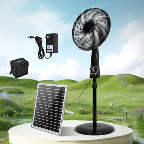 Portable Solar Floor Fan Rechargeable Oscillating Standing Pedestal Fan With Solar Panel, Two Charging Methods, For Home Office Outdoor(A1,46cm/18in)
