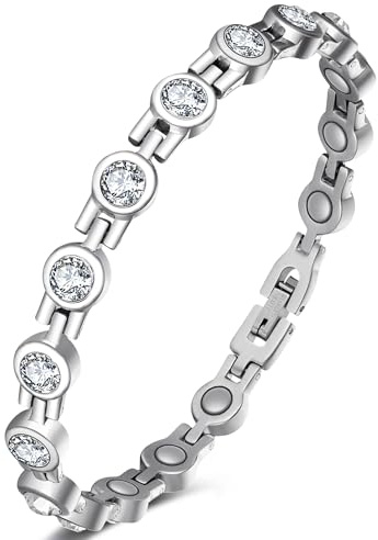 Jeracol Magnetarmband Damen mit Zirkonia – Elegantes Magnet Armband für Gesundheit & Wohlbefinden – Stilvoller Schmuck für Frauen, Edelstahl, Geschenkbox enthalten