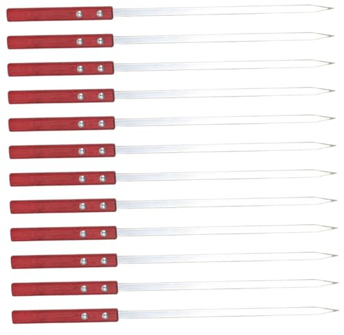 Brochettes en métal pour brochettes, 12 pièces de 40 cm, en acier inoxydable, plates, avec manche en bois, pour griller de la viande, du poulet, des crevettes, des légumes et plus encore.