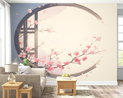 Boceoey Papier Peint Panoramique Fleur De Cerisier Japon Aquarelle - Papier Peint Intissé Autocollant - Esthétique Japonais Décoration Murale - Adhésif Mural pour Salon Chambre, 100x70 cm - F-57