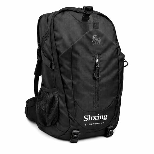Shxing Wanderrucksack 40L Herren Damen Schwarz – mit abnehmbarem Rückensystem, 2-in-1 Alltag & Outdoor, wasserdicht mit Regenhülle, belüfteter Rücken, Laptopfach, Trinksystem, 5 Außentaschen