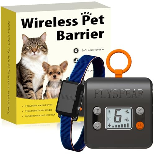 FLYSPEAR Wireless Cat Barrier - Rechargeable Indoor Barrier with 6 Adjustable Range Radius up to 7 ft, 6 Adjustable Safe Static Intensity for Cats Small Dogs with Hook (Wireless Barrier Kit)
