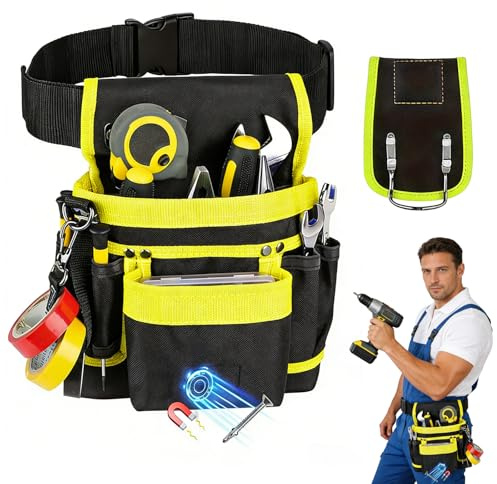 Cinturón portaherramientas con 26 bolsillos, bolsillos magnéticos y desmontables, bolsa de herramientas resistente para hombres, artesanos, electricistas y fontaneros.