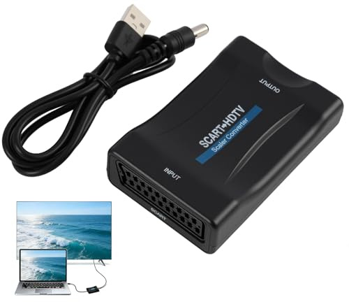 Snugcore Convertisseur péritel vers H-DMI, adaptateur convertisseur 720p/1080p avec câble d'alimentation USB, prend en charge la sortie audio vidéo 720p/1080p, prend en charge les anciens lecteurs DVD