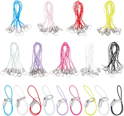 GORGECRAFT 90Pcs 9 Colors Phone Keychain Strap 62mm Long Cellphone Charm Cords Sliver Loop Tone Split Key Ring Colorful Nylon Lanyard String for Mobile Phone Lariat USB Drive DIY Decorations Supplies
