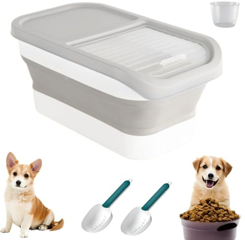 Genérico Almacenamiento de comida para perros, 12-15 kg, hermético, con tapa abatible, ruedas, caja de comida plegable para perros y gatos, contenedor de comida para perros con vaso medidor de hasta