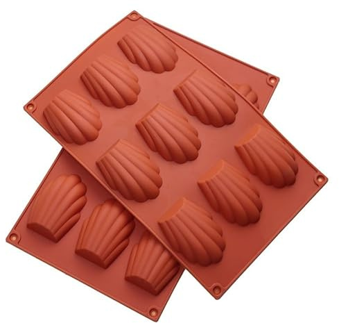 Yohtlfp Lot de 2 Moule Madeleine Silicone | Moule Madeleine Silicone Classique 9 Cavités, pour Muffin, Biscuits, Chocolat (9 Cavités, Brun)