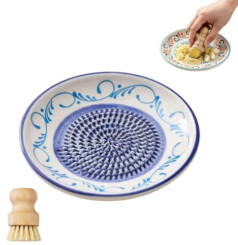 Ceramic Garlic Grater Plate Bowl Tomato Dish, Spanish Pan Con Tomate Plate Grater, Spanish Tomato Graters Plates with Brush, Cheese Fruit Crusher Grinder Ginger Grating Tool for Kitchen (#G)