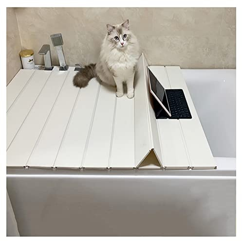 Cubierta de esquina plegable para bañera, impermeable, panel de PVC de grosor de 0,6 cm, protección de aislamiento para bañera, color blanco, tamaño 105 x 70 cm, ideal para guardar libros y vinos