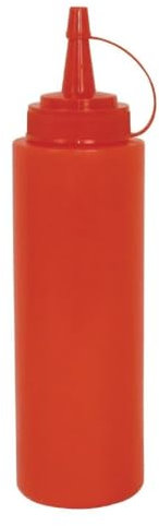 Vogue Red Squeeze Sauce Bottle with Cap 340 ml/12 oz, Colour Coded for Easy Condiment Selection, Refillable Tomato Sauce Bottle, Polyethylene, Screw Top & Wide Neck for Easy Refill, K093