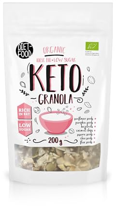 DIET-FOOD Keto Granola Proteinreich Fettreich Glutenfreies Granola Frühstück Müsli Low Carb Non-GMO Snack Ohne Zuckerzusatz 200 g 1er Pack