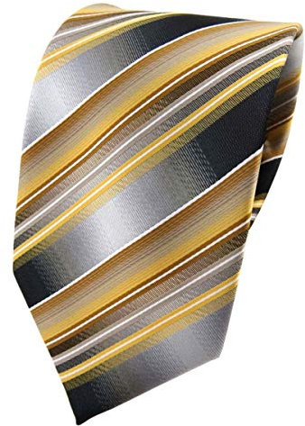 TigerTie Designer Seidenkrawatte in gold gelb grau silber weiß gestreift