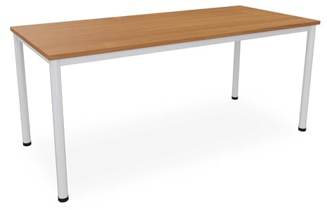 Schreibtisch Verschiedene Größen und Farben, Konferenztisch graues Metallgestell, Stabiler Besprechungstisch Arbeitstisch, Bürotisch hauseigene Fertigung (B: 180 cm x T: 80 cm, Buche)