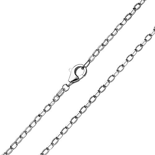 MATERIALIA 2 mm ärtkedja silver 925 oval slagen kvinnor män halsband rodiumpläterat + låda #K68, ingen ädelsten