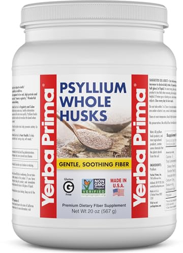 Yerba Prima Psyllium Whole Husks Fiber Supplement - Colon Cleanse - Gut Health - Vegan Non-GMO Gluten Free - 20oz