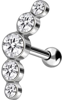 PIERCINGLINE Chirurgenstahl Ohrpiercing 5 Kristalle Ohrschmuck Helix Piercing Stecker Silberfarben 5 x 14,5 mm