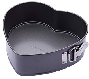 MasterClass Teglia per torte a forma di cuore da 22,5 cm con base libera e antiaderente senza PTFE, PFOA e BPA, chiusura a molla, robusto acciaio al carbonio da 1 mm, teglia da 9 pollici