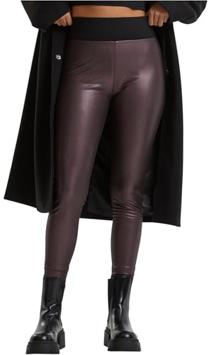 Urban Classics läderimitation med hög midja för kvinnor med fuskläder, treggins leggings, Rött vin, L (Smal)