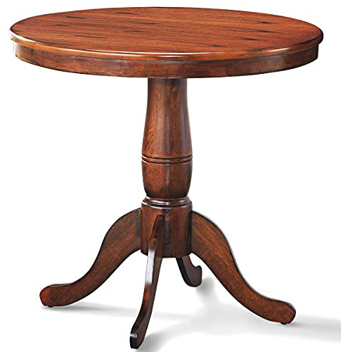 Giantex Round Dining Table for 2-4 People, 32 D X 30 H Wooden Kitchen Table with Spacious Table Top, Pedestal Base, Leisure End Tables for Bar, Kitchen, Dining Room, Restaurant, Walnut