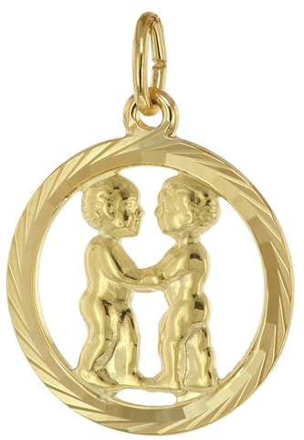 trendor Sternzeichen Zwilling 333 Gold Anhänger Ø 16 mm 39000-06 | modischer Tierkreiszeichen Anhänger aus Echtgold für Damen und Herren, elegante Geschenkidee,