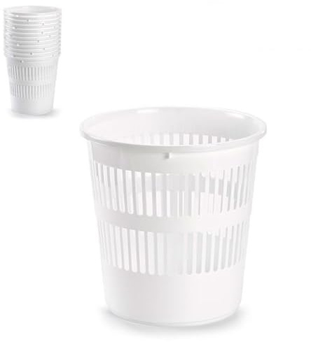 Acan Pack de 6 Papeleras de Plástico blanco Para Despacho Oficina Cubo Rejilla de Plástico Cubo de Basura para Oficina, 28 x 27,5 cm