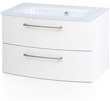 Lomadox Badmöbel Waschtisch-Unterschrank matt weiß, 80cm inkl. Glas-Waschtisch in weiß, B/H/T: ca. 80/53/49cm