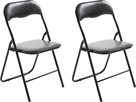 CLP Set 2 Sedie Pieghevoli Felix in Plastica (PVC) I Sedie Salvaspazio Telaio in Metallo E Seduta Imbottita I Sedie Riunioni Ospiti Chiudibili, Colore:Nero/Nero