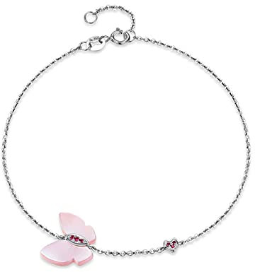 Beydodo Weißgold Armband Damen 750 Echtgold, Schmetterling Armband mit Rubin Bettelarmband 18CM Armband für Charms