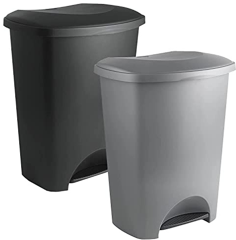 Pedal Bin Grey Metallic or Black Rubbish Bin Soft Closure, Airtight, for Office Home/Kitchen & Living Room (Metallic Grey, 1)
