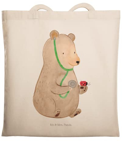 Mr. & Mrs. Panda Schultasche Bär Arzt - Geschenk, Professor, Einkaufstasche, Tote Bag, Tasche, Teddy, Ärztin, Doktor, Jutebeutel, Professorin, Laptoptasche