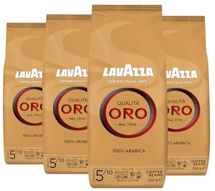 Lavazza, Qualità Oro, Caffè in Grani, con Note Aromatiche di Frutta e Fiori, 100% Arabica, Intensità 5/10, Tostatura Media, 4 Confezioni da 500 g