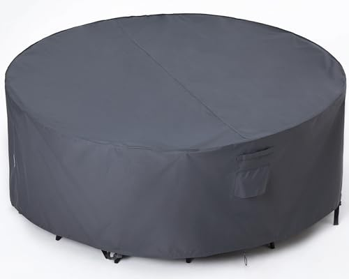 F&J Outdoors Housse pour meubles de jardin, imperméable, résistante aux UV, anti-décoloration, pour table ronde avec chaises, 279,5 cm de diamètre, gris