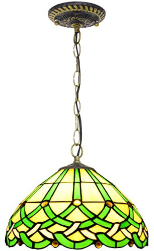 TPMAFF Vintage Pendelleuchten Leuchten TiffanyStil Buntglas-Hängelampe und grüner Gartenschirm 11,8 Zoll breit (30 cm) Hängender Kronleuchter für Esszimmer, Küche, Foyer, Deckenbeleuchtung