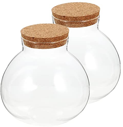 Operitacx 2 Stück Rundes Glasgefäß Terrarium Luftpflanze Pflanzgefäß Sukkulenten Vermehrungsstation Ostern Süßigkeiten Wunsch Flasche Mit Kork Für Hydroponischen Mikrolandschaftstopf