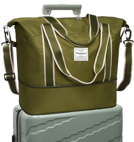 DMluna wasserdichter Reise-Seesack - Tragetasche, Sporttasche, Schultertasche - Wochenendtasche für Damen und Herren - Krankenhaus-Tasche - Erweiterbar mit Trolley-Ärmel und Nasstasche - Olivgrün