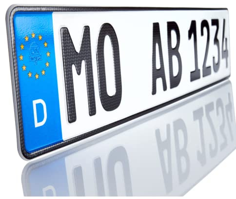 Sparschild Carbon Kennzeichen KFZ | 520x110 | DIN-Zertifiziert, 1 Stück | Amtliches Euro-Kennzeichen mit Carbon-Optik | Carbon Nummernschild mit individueller Prägung | Made in Germany