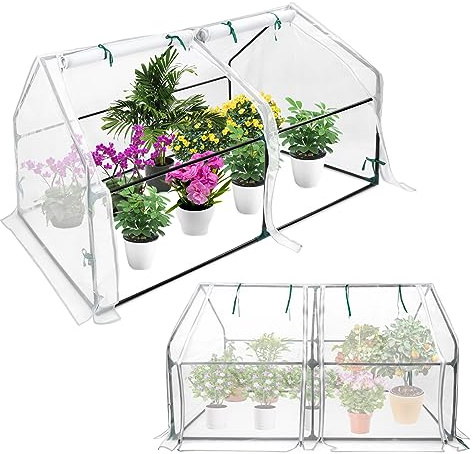 LARS360 Invernadero con láminas para tomates con 2 puertas enrollables, bajo techo puntiagudo, a prueba de chinches, para jardín (180 x 90 x 90 cm, blanco)