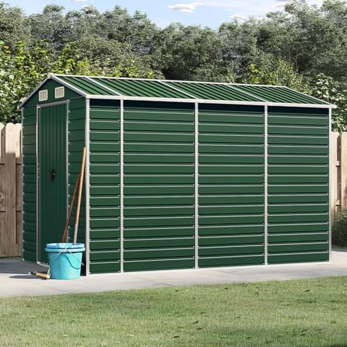 Festnight XL Gerätehaus Metall mit Pultdach mit Anbau,191 x 300 x 198 cm, Geräteschuppen mit Luftschlitzen & Schiebetür, Garten Schuppen für Rasenmäher Fahrräder, Metallschuppen Outdoor Grün