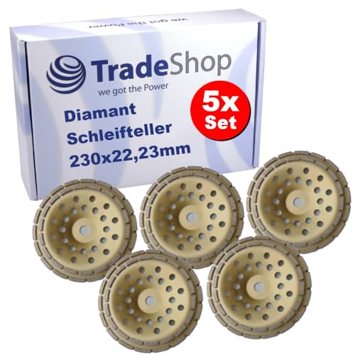 5x Trade-Shop Profi Diamant doppelreihig Schleifteller Ø 230mm 22,23mm Bohrung für Beton Estrich Kalksandstein Mauerwerk Naturstein Fliesenkleber