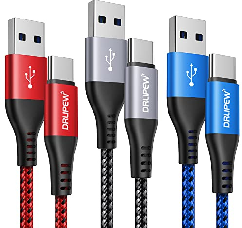 Câble USB C [3M/Lot de 3],Câble USB vers USB C Charge Rapide Nylon Tressé Câble Chargeur pour Galaxy S23 S22 S21 S20 Plus S21 S22 S23 S10 S9 S8, A20E A51 A70 A71,PS5,Switch,Huawei P40,LG,Google Pixel