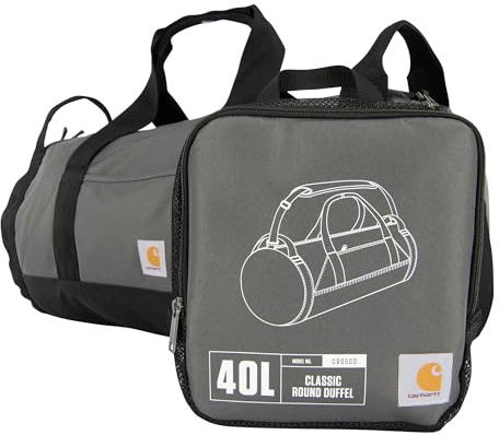 Carhartt Classic Round Duffel with Utility Pouch, Heavy-Duty, Water-Resistant Packable Gear Bag for Jobsite, Gym, and Travel, Gravel, 25L, 25l